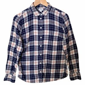 J. Crew Mercantile Blue Red Ivory Plaid Shirt Women Size Medium